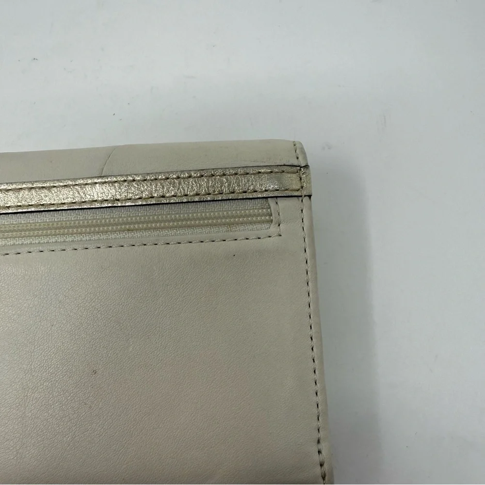 Coach Y2K Soho White with Gold Shimmer Leather Buckle Slim Envelope Wallet